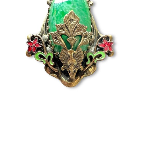 Art Nouveau Czech Peking Glass Pendant Necklace Brass Enamel Gold Filled - Picture 4 of 8